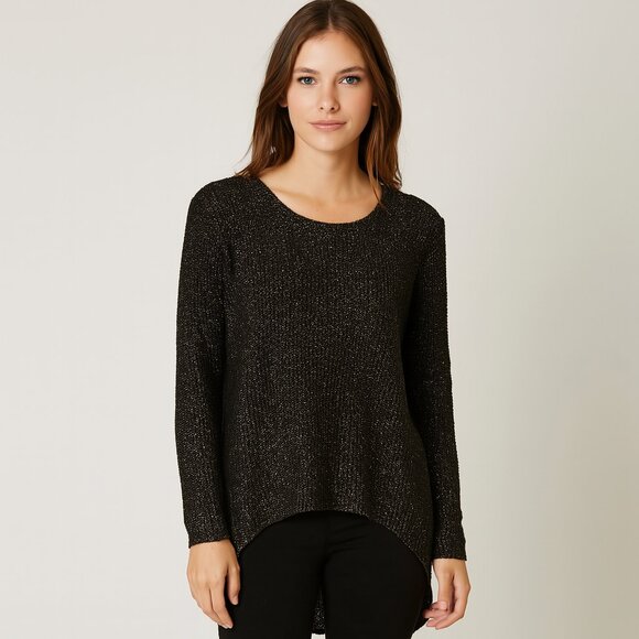 Rock & Republic Metallic Gold Black Sweater | Hi-Lo Hem | Size M - Picture 1 of 11